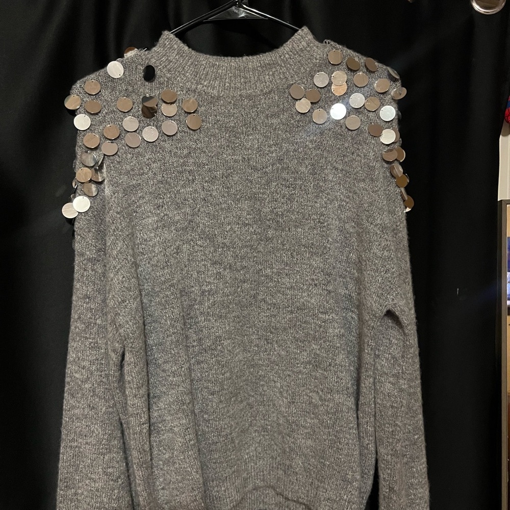 Gray Sweater with Metallic Accents